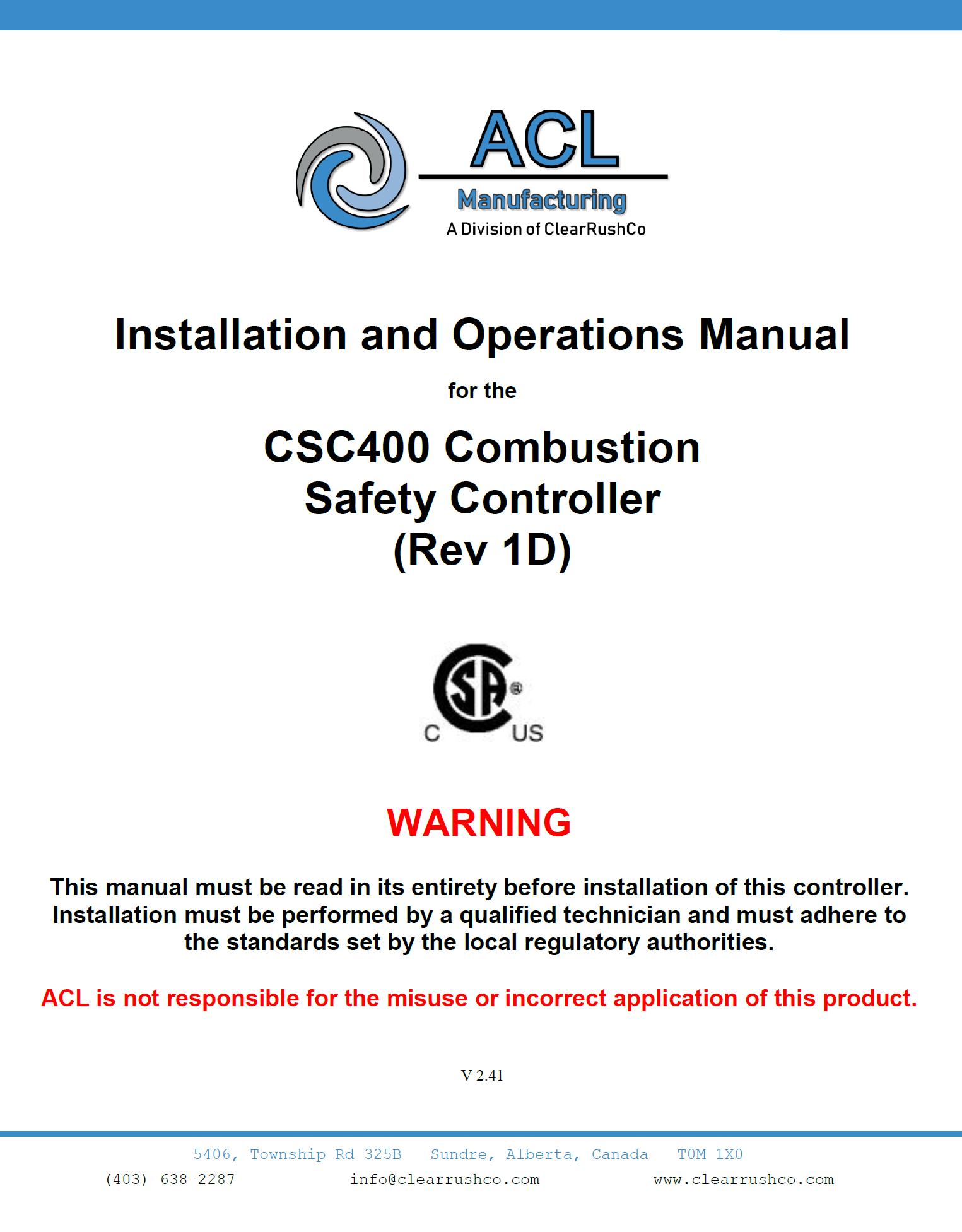 ACL CSC400 Manual